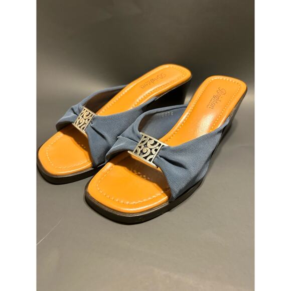 Brighton Isabel Blue and Silver Leather Slip on Sandal Wedge Mules - Picture 3 of 6
